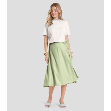 Imagem de Saia Feminina Midi Envelope Dianna Verde, M, Verde