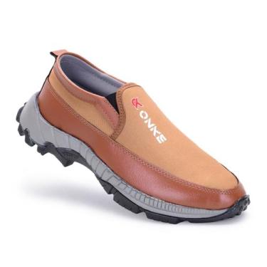 Imagem de Tênis Slip On Masculino Confortável Sem Cadarço Casual - ONKE, Marrom,