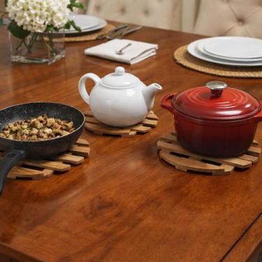 Imagem de Descanso de Panela Redondo Mdf 6mm 20cm Kit com 3 Unidades Suporte Tér