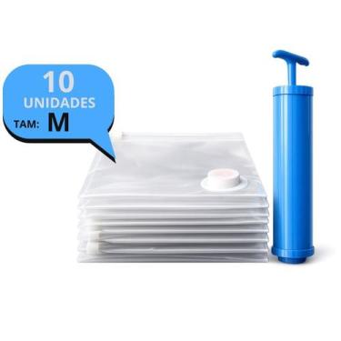 Imagem de Kit 10 Sacos a Vácuo Organizador 80x60 Guarda Roupas Mala Viagem Com B