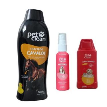 Imagem de Kit POP Pet Clean Shampoo + Perfume + Condicionador Pet Cães, Cavalo +