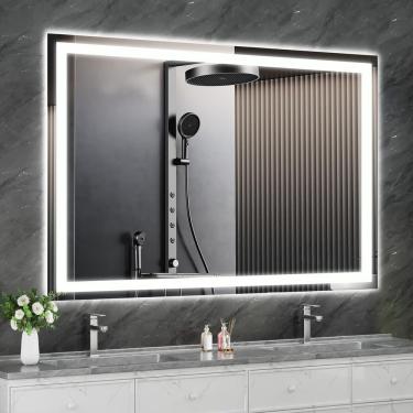 Imagem de Espelho Retangular 60x120 Led Jateado Premium Touch Banheiro Sala Frio-horizontal