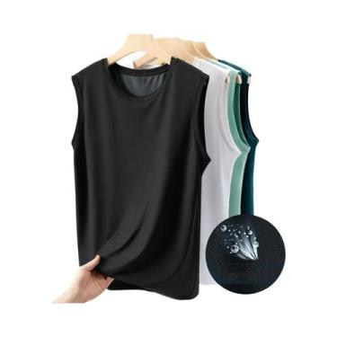 Imagem de Camiseta Sem Mangas Masculina De Cor Sólida E Respirável Com Decote Re