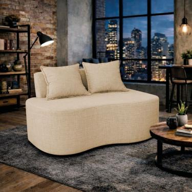 Imagem de Sofá Bellé 100cm Moderno Confortável Sala Estar Luxo Bouclé Bege