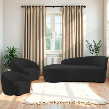 Imagem de Kit Divã Recamier Orgânico França 140cm Lado Esquerdo E 2 Poltronas Amore Bouclé Preto