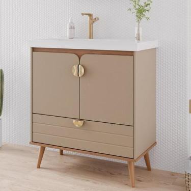 Imagem de Gabinete para Banheiro 80cm com 2 Portas 1 Gaveta e Cuba de Embutir Tr