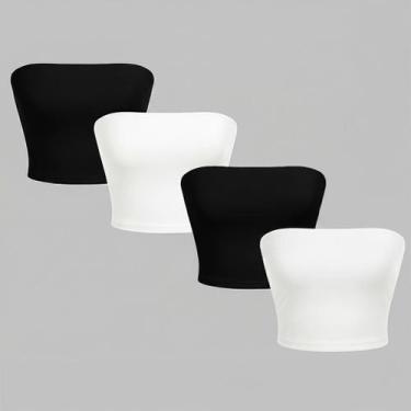 Imagem de Kit 4 Top Tube Cropped Faixa sem alça Básico Feminino Suplex Premium -
