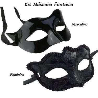 Imagem de Kit Máscara Fantasia Festa Baile Gala Masculino Feminino Preto M369 - 
