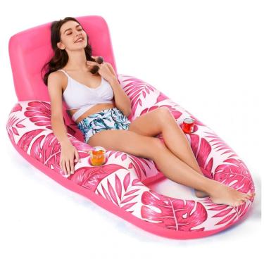 Imagem de Boia Inflável para Piscina Jasonwell Tropical Rose Encosto Apoio para Pés Porta-Copos X-Large