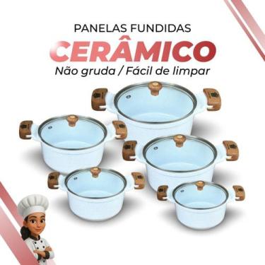 Imagem de Jogo De Panelas Cerâmica Branca Antiaderente 5 Peças Branco Tampa De V