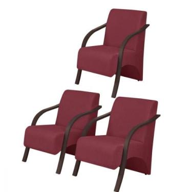 Imagem de Kit3 Poltronas Vênus 1 Lugar Pé Madeira D Salla Suede Bordô