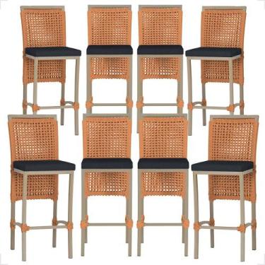 Imagem de 8 Banqueta em Alumínio Roma Fendi Corda Náutica Tecido 12 - Trama Orig