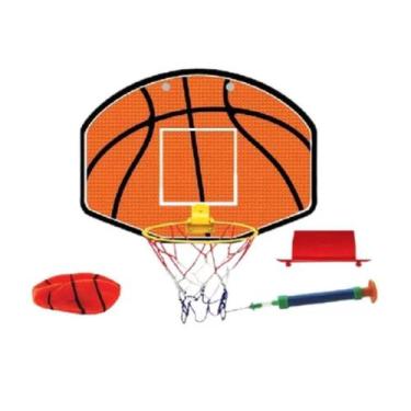 Imagem de Kit Jogo Basquete de Parede Tabela Aro Bomba Bola Infantil +3 Anos Pai