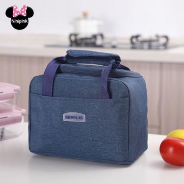Imagem de Bolsa Térmica OEM Fitness Marmita Necessaire em Tecido Oxford com Folha de Alumínio 25x14x19cm Azul Marinho Unissex