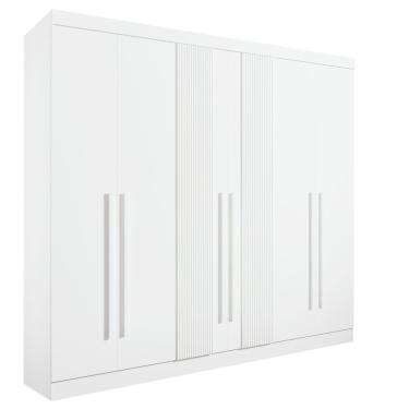 Imagem de Roupeiro 6 Portas Ripado 6 Gavetas Com Pés Da Vinci Plus - D' Doro Branco/ripado