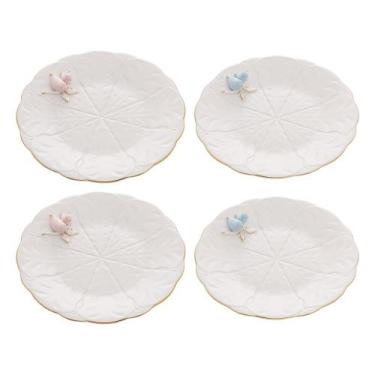 Imagem de Conjunto de 4 Pratos de Sobremesa Birds de Porcelana 19cm - Wolff