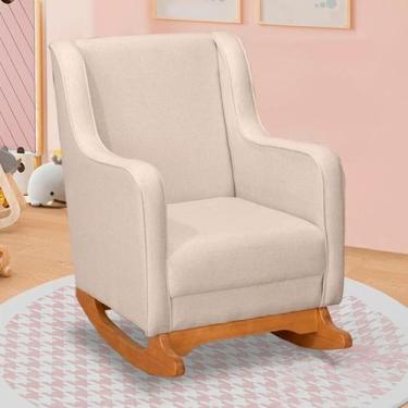 Imagem de Poltrona Amamentação Base Madeira Balanço Vick Linho Bege F03 - Mpozen
