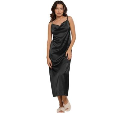 Imagem de Vestido Confortavel Feminino Bella Fiore Camisola Longa De Seda Cetim 