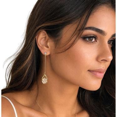 Imagem de Brinco Feminino Longo Flor Vazada Elegante Festa Luxo Festa