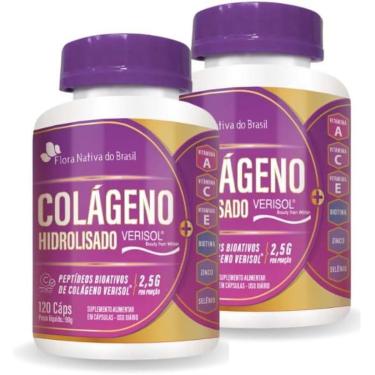 Imagem de Kit Com 02 - Colágeno Hidrolisado Verisol + Associações 750Mg 120 Cápsulas Flora Nativa...