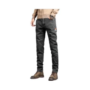 Imagem de Calças Jeans Masculinas Vintage Slim Fit Bordadas Moda Coreana Stretch