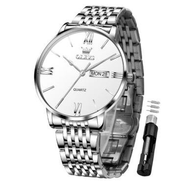 Imagem de Relógio Masculino OLEVS Prateado à Prova d'Água em Aço Inoxidável 40mm