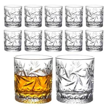 Imagem de Kit De 12 Copo Vidro Grosso Baixo Whisky Drink Relevo 280ml - CASAMBIE