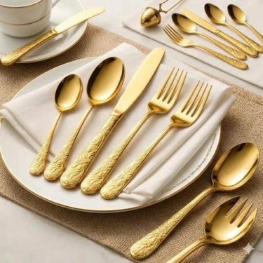 Imagem de Conjunto de talheres FAQUEIRO Positano dourado 30 Mesa Posta Luxo - Pa