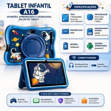 Imagem de Tablet Infantil Vtr Eletronics A16 7 64gb 4gb Ram Android Wifi Capa An