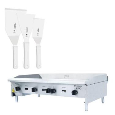 Imagem de Chapa Americana Profissional 120cm a Gás 8mm Lisa Inox CG120 e Conjunt