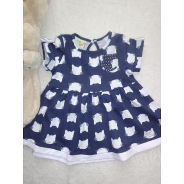 Imagem de Vestido bebe infantil menina gatinha rodado algodão Have Fun, Azul, P
