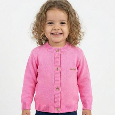 Imagem de Casaco Liso Tricô Kids Menina Rosa Chiclete, 10, Rosa