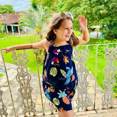 Imagem de Vestido infantil feminino azul marinho detalhes em estampa arara azul 