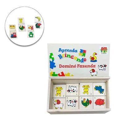 Imagem de Brinquedo Madeira Dominó Animais Fazenda Bichinho Educativo - DM Toys