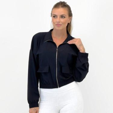 Imagem de Jaqueta Rosa Bella Bomber Microfibra Gola Alta Feminina, GG, Preto