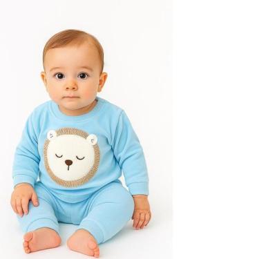 Imagem de Conjunto inverno bebê menino Blusa leão 3D e Calça - Moleka Sapeka, Az