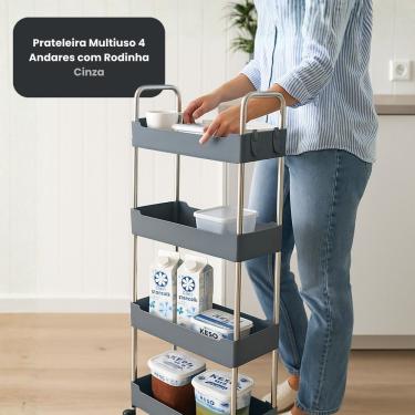 Imagem de Prateleira Multiuso com Rodízios 4 Andares Organizador em Plástico PP e Aço Inox para D...