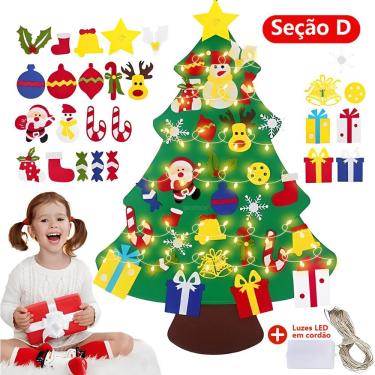 Imagem de Árvore de Natal em Feltro HX625-D para Decoração Infantil com Enfeites Removíveis e Iluminação em LED Tudo em Caixa