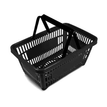 Imagem de Cesto de Supermercado Ms13 Fundo Vazado Empilhável 13L Preto Mercoplasa