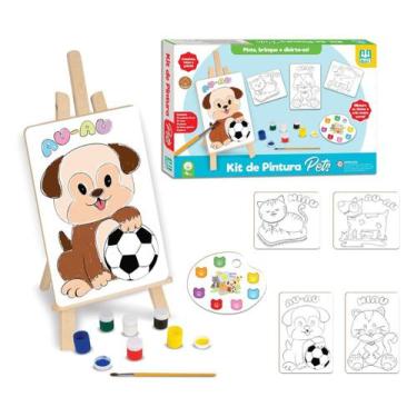 Imagem de Brinquedos Educativos Kit Pintura Infantil Madeira com Cavalete Tintas