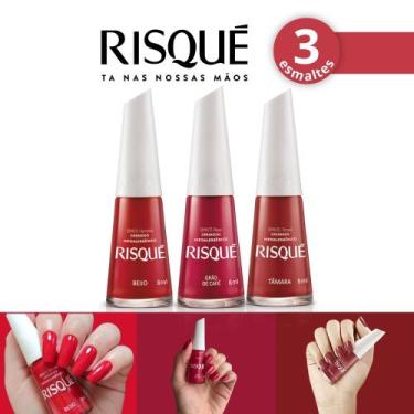 Imagem de Kit Esmalte Risqué Cremoso Tons Vermelhos Esmaltes Atacado, 3 Cores