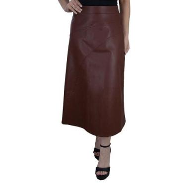 Imagem de Saia Feminina Jumaniy Evasê Leather Marrom - J2256, G, Marrom