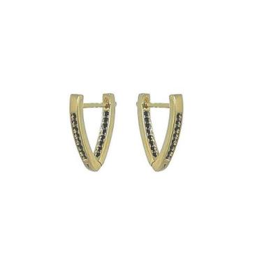 Imagem de Argola triangular com microzircônias negras banhado a ouro - joia semi