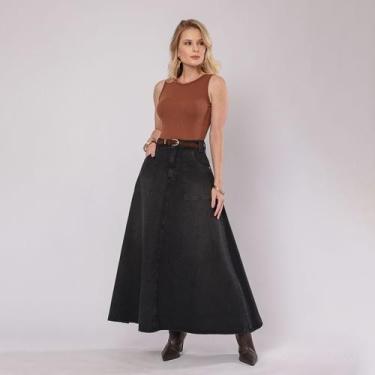 Imagem de Saia Jeans Longa Maxi Moda Confortável Tendência Europa - Black Jeans,
