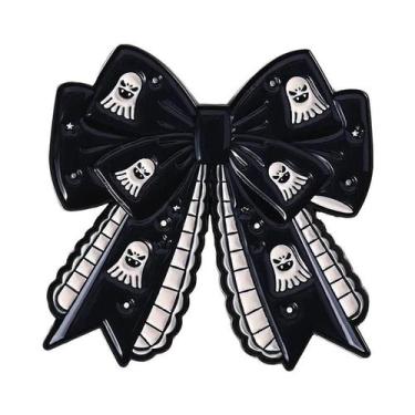 Imagem de Broche De Esmalte Rosa Com Laço Gótico De Halloween, Estetoscópio E Es