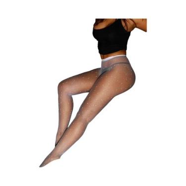 Imagem de Meia-calça Feminina De Verão Com Strass Brilhantes, Malha De Nylon Tra