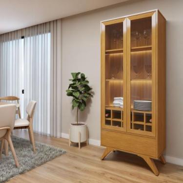 Imagem de Cristaleira Reflecta 100% MDF 2 Portas Pés Madeira Maciça com LED Ávil
