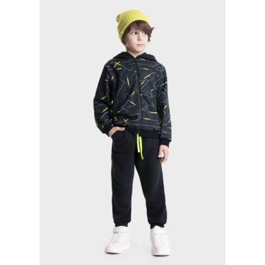 Imagem de Conjunto Moletom Infantil Masculino Boca Grande 46640, 10, Preto