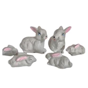 Imagem de Miniatura família de Coelhos Decoração e Enfeite Terrário de Porcelana