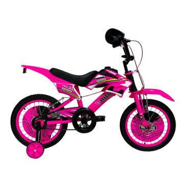 Imagem de Bicicleta Infantil Moto Cross Aro 16 3 a 6 Anos Freio a Tambor com Rodinhas Removíveis Rosa Unitoys